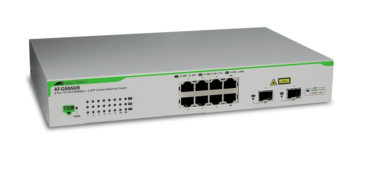 Switch Allied Telesis AT-GS950/8 10/100/1000T Eco-friendly WebSmart, 2 SFP Combo Ports