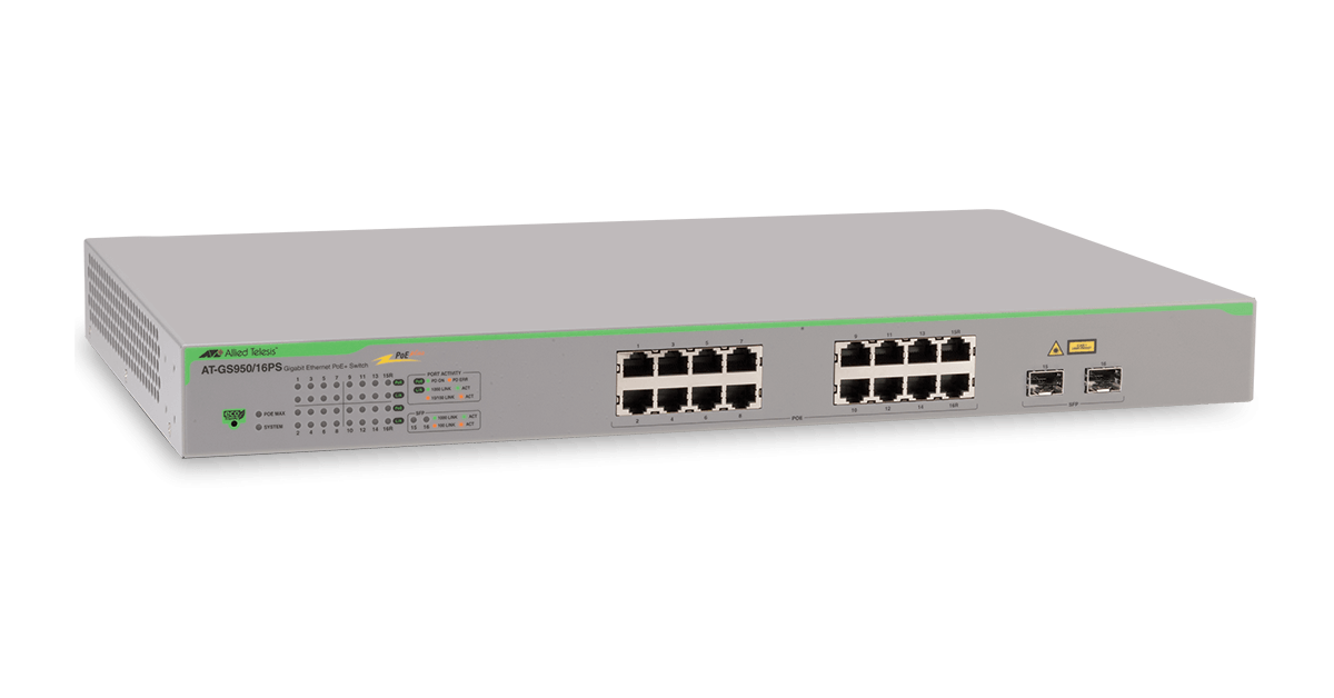 AT-GS950/16PS Switch Allied Telesis 16 Ports 10/100/1000T POE+ WebSmart, 2 SFP Combo Ports