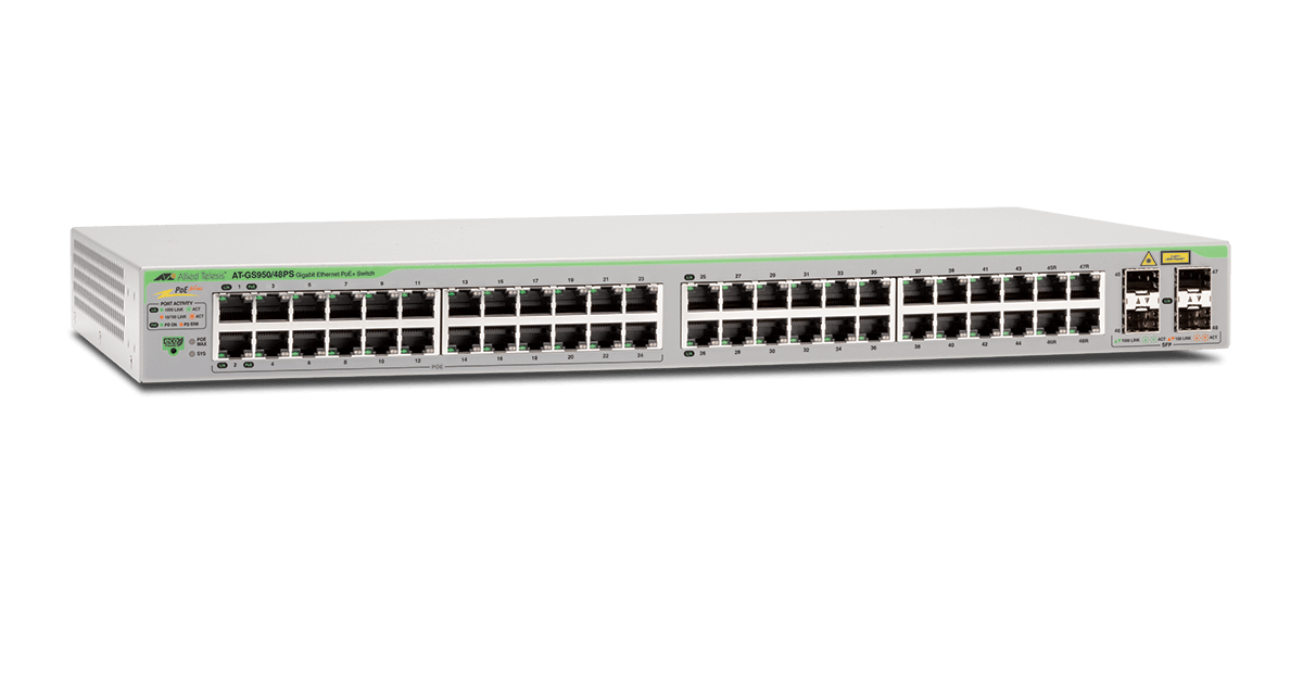 AT-GS950/48PS Switch Allied Telesis 48 Ports (24 POE+ Enabled) WebSmart, 4 SFP Combo Ports
