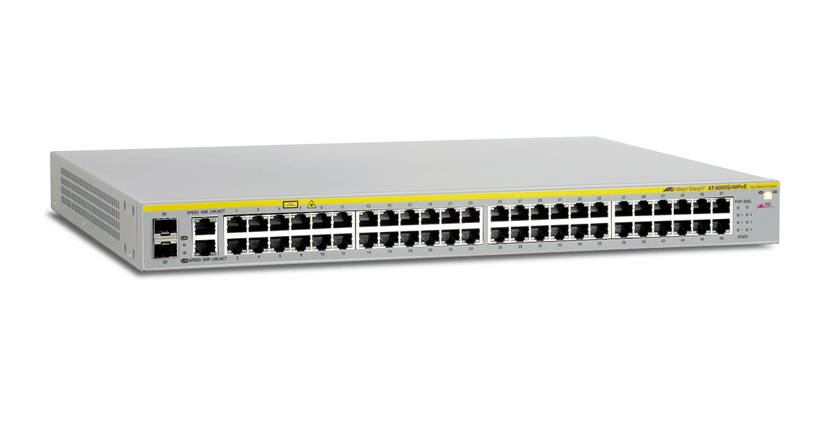 AT-8000S/48POE Allied Telesis 48-port stackable 10/100TX PoE Layer 2 switch