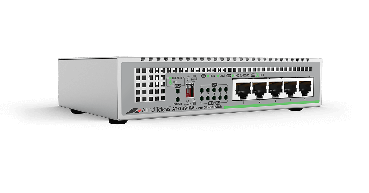 AT-GS910/5 Allied Telesis 5-port 10/100/1000T Unmanaged Switch with internal PSU