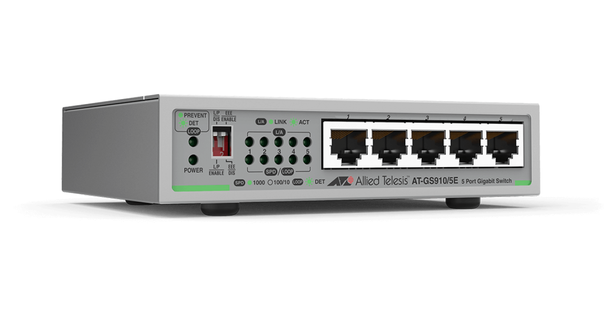 AT-GS910/5E Switch Allied Telesis 5-port 10/100/1000T Unmanaged with AC Adaptor