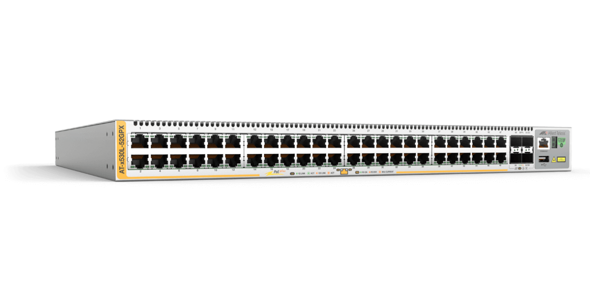 AT-x530L-52GPX Allied Telesis 48 Ports 10/100/1000T PoE+ stackable switch, 4 SFP+ ports