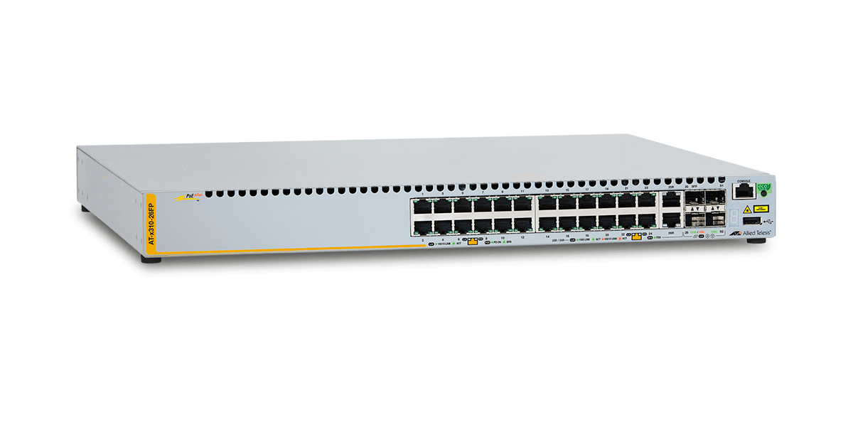 AT-x310-26FP Switch Allied Telesis Stackable 24 Ports FE PoE+, 2 Combo Uplink