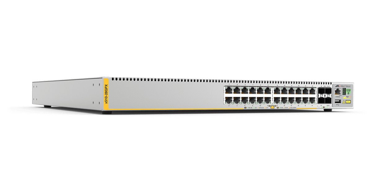 Allied Telesis 24 Ports 10/100/1000T PoE+ Stackable, 4 SFP+ ports and 2 Fixed Power Supplies