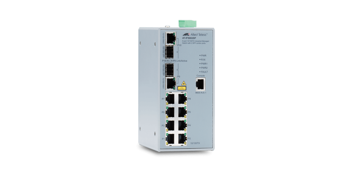 AT-IFS802SP Allied Telesis 8 10/100TX + 2 10/100/1000T/SFP Combo Managed Industrial Switch
