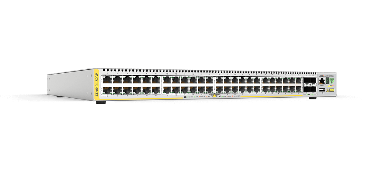 AT-x510L-52GP Switch Allied Telesis 48 Ports PoE+ 370W, 4 SFP+ ports and a single fixed PSU