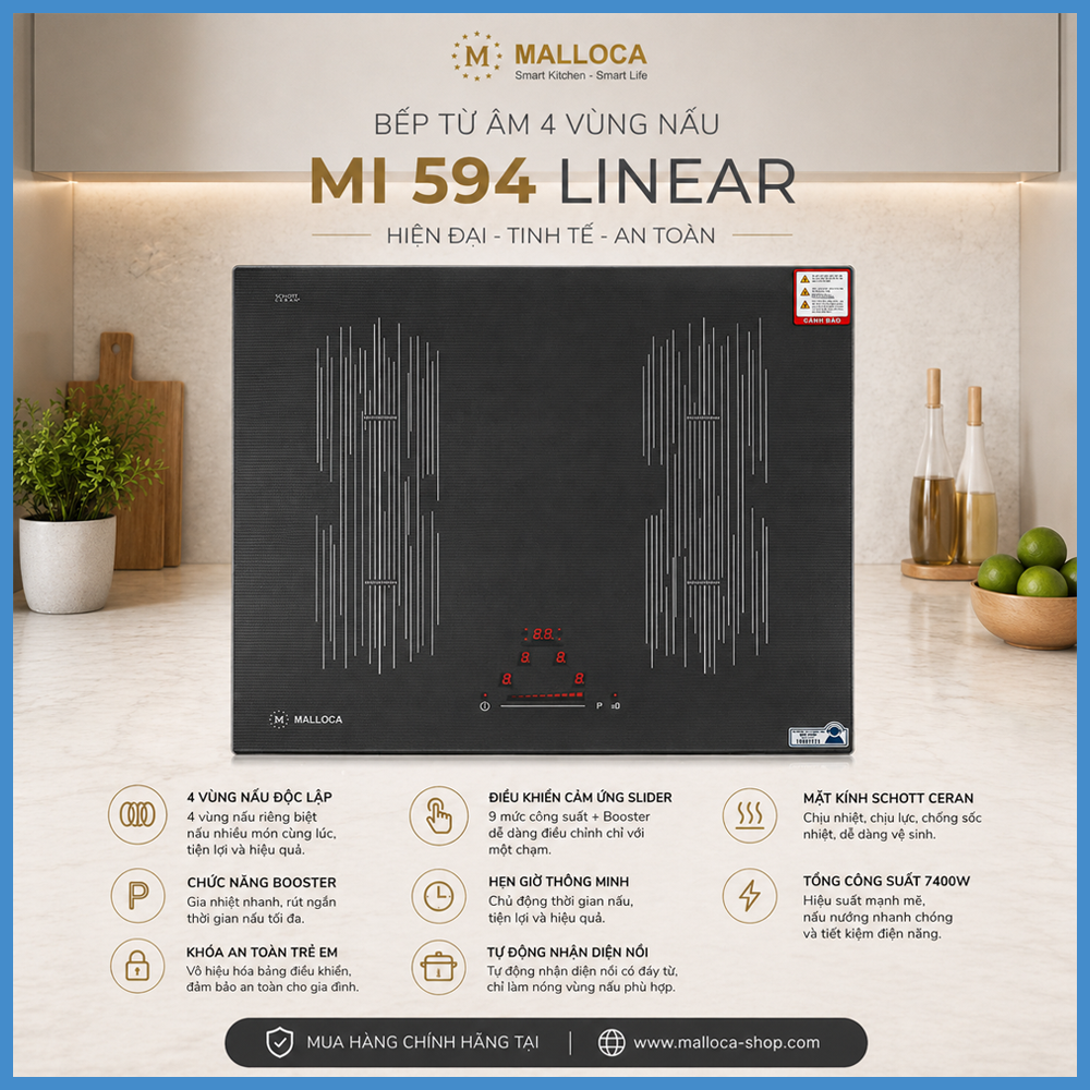 Bếp Từ 4 Vùng Nấu Malloca MI 594 LINEAR