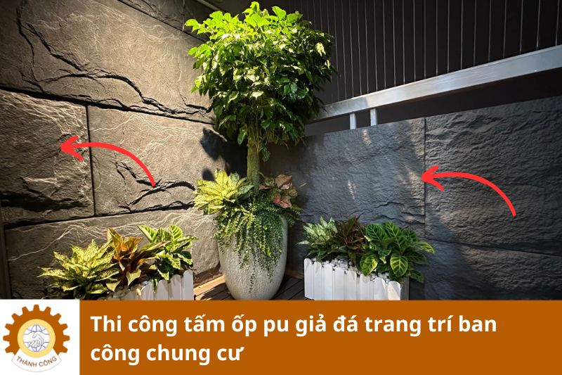 Thi công tấm ốp pu giả đá trang trí ban công chung cư