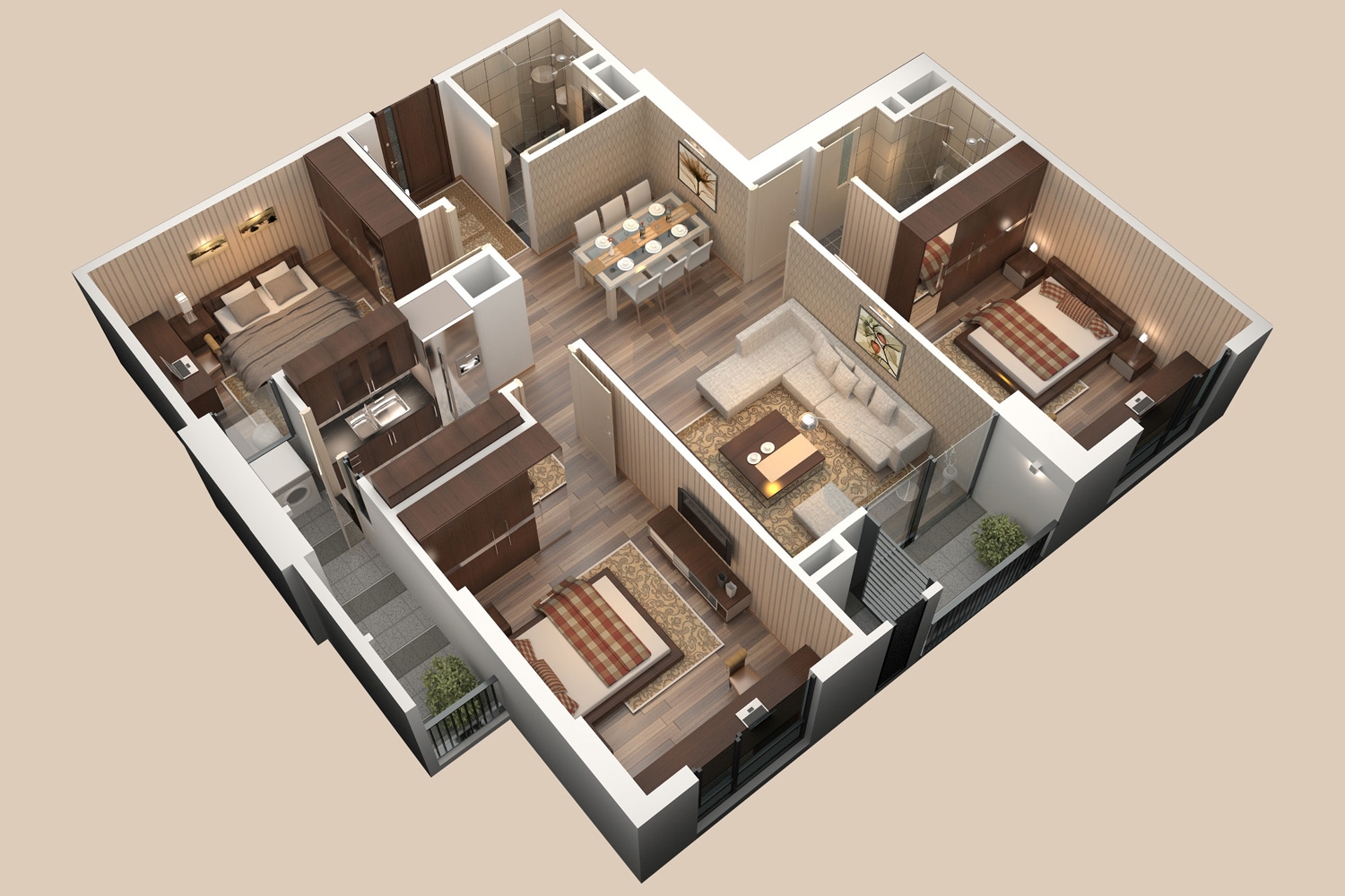 thiết kế nội thất căn hộ chung cư cao cấp 3 phòng ngủ đẹp