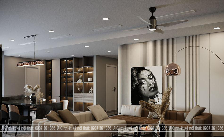 Nội thất phòng khách được thiết kế nhẹ nhàng ghi dấu ấn bằng những đường cong mềm mại.