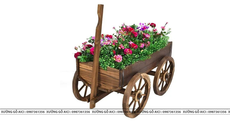 Chậu gỗ trồng cây hình xe bò