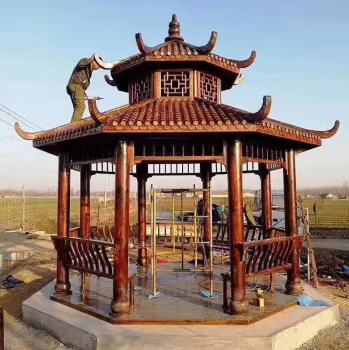 Nhà chòi bát giác gỗ ngoài trời 2 tầng chóp trang trí sân vườn