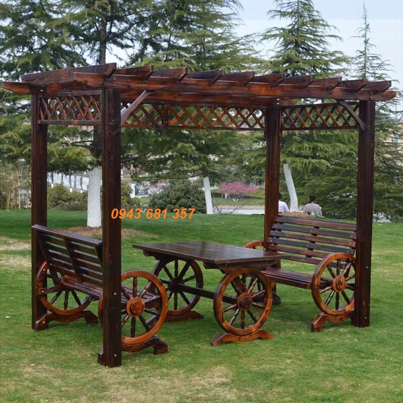 Làm chòi sân vườn-mái gỗ ngoài trời-bàn ghế ngoài trời gỗ tự nhiên