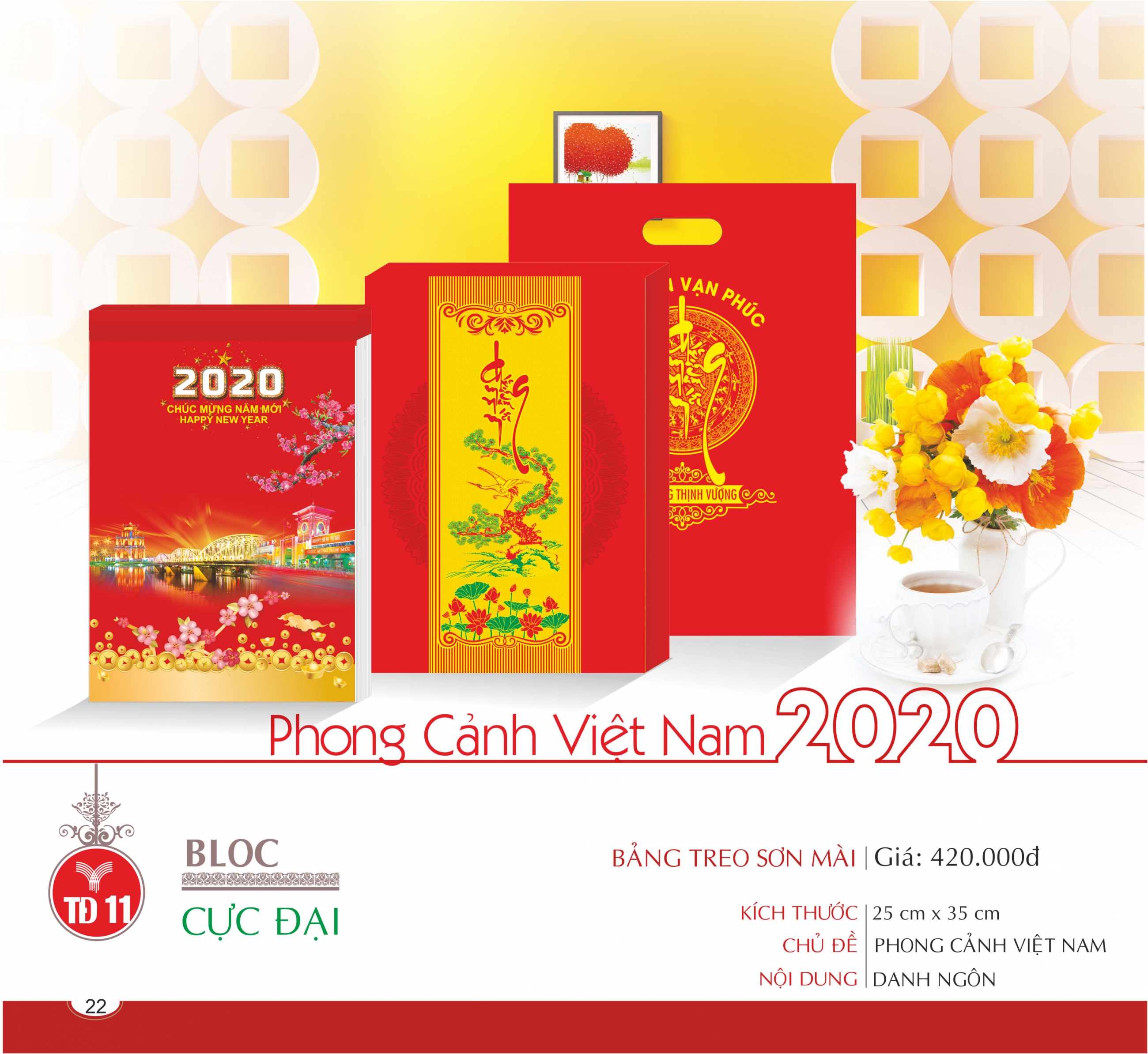 Lịch Block Cực Đại bảng treo Sơn Mài