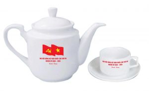 Bộ ấm chén Bát Tràng in logo Đại hội Đảng