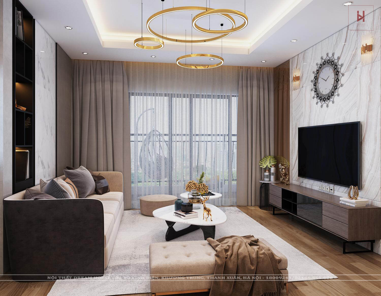 Thiết Kế Nội Thất Phòng Khách Chung Cư Thăng Long Capital