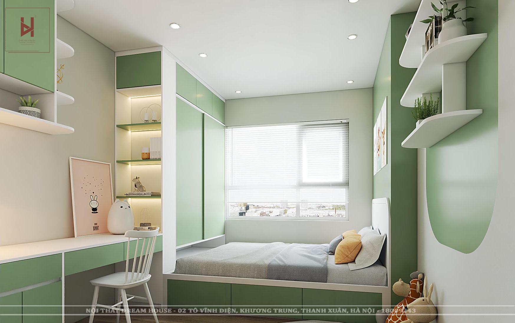 Thiết Kế Phòng Ngủ Màu Xanh Lá Hiện Đại Cho Bé