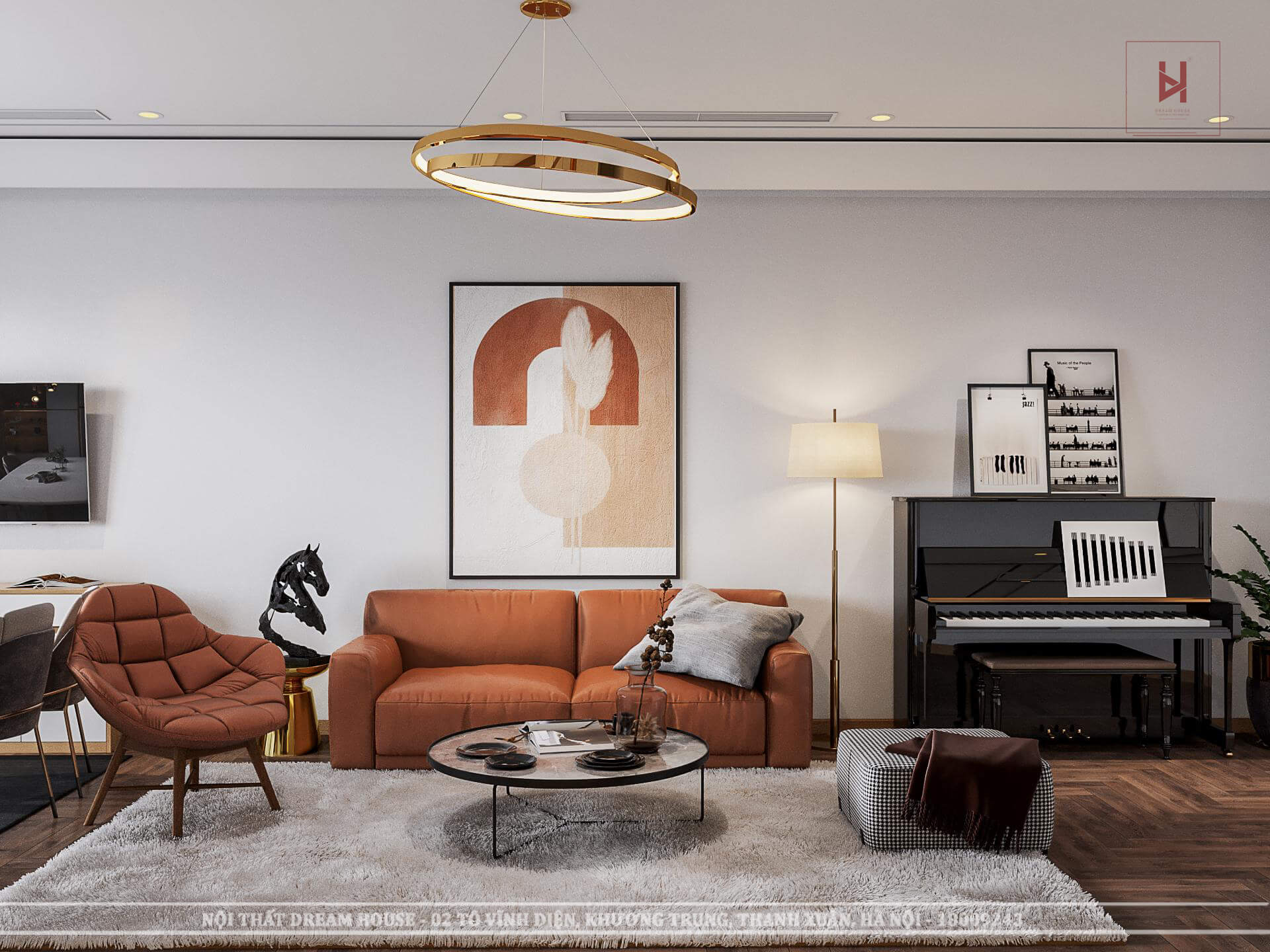 Thiết Phòng Khách Tông Cam Chung Cư Udic - Anh Bình