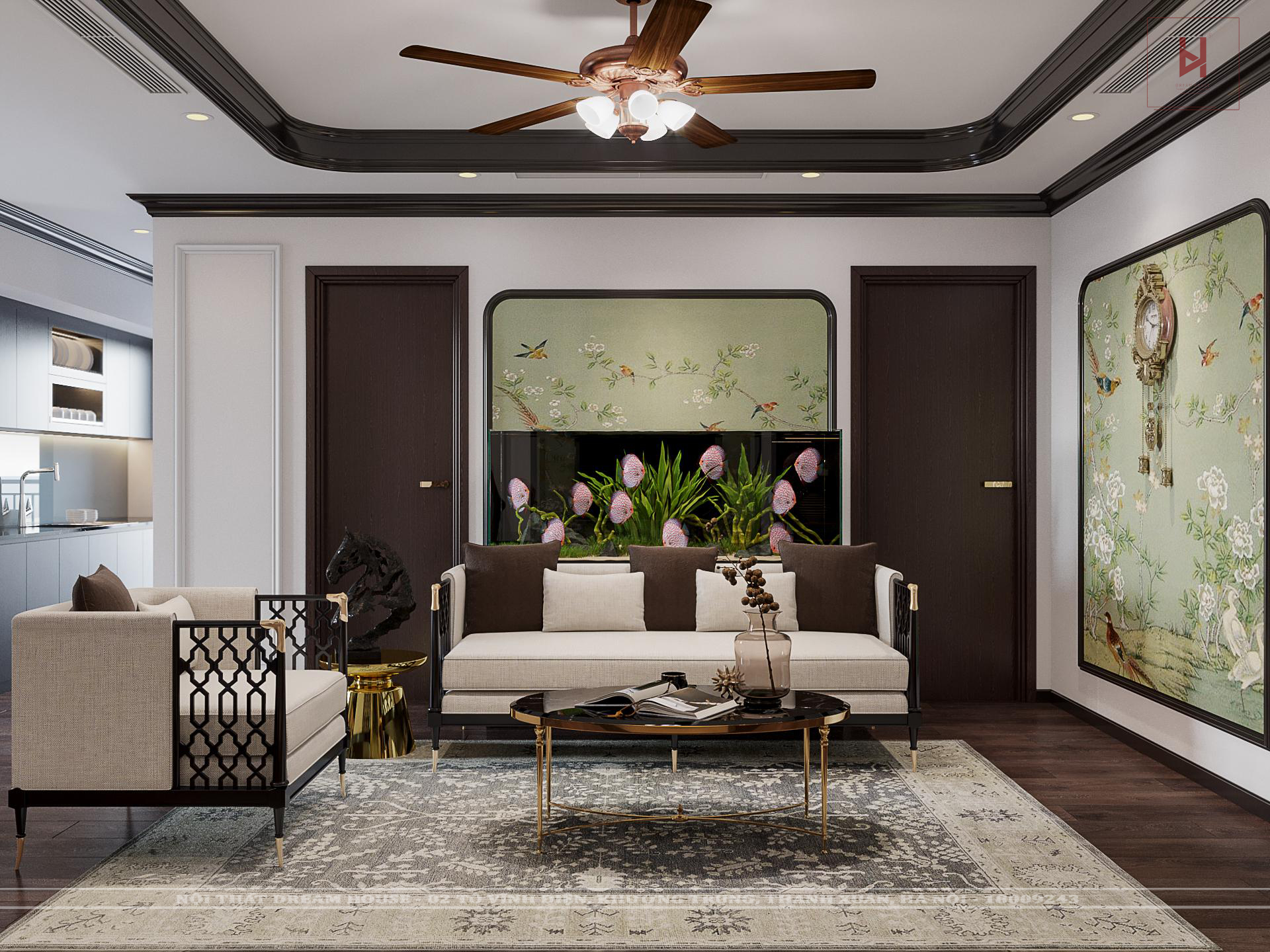 Thiết Kế Nội Thất Phòng Khách Phong Cách Indochine - Chị Dương