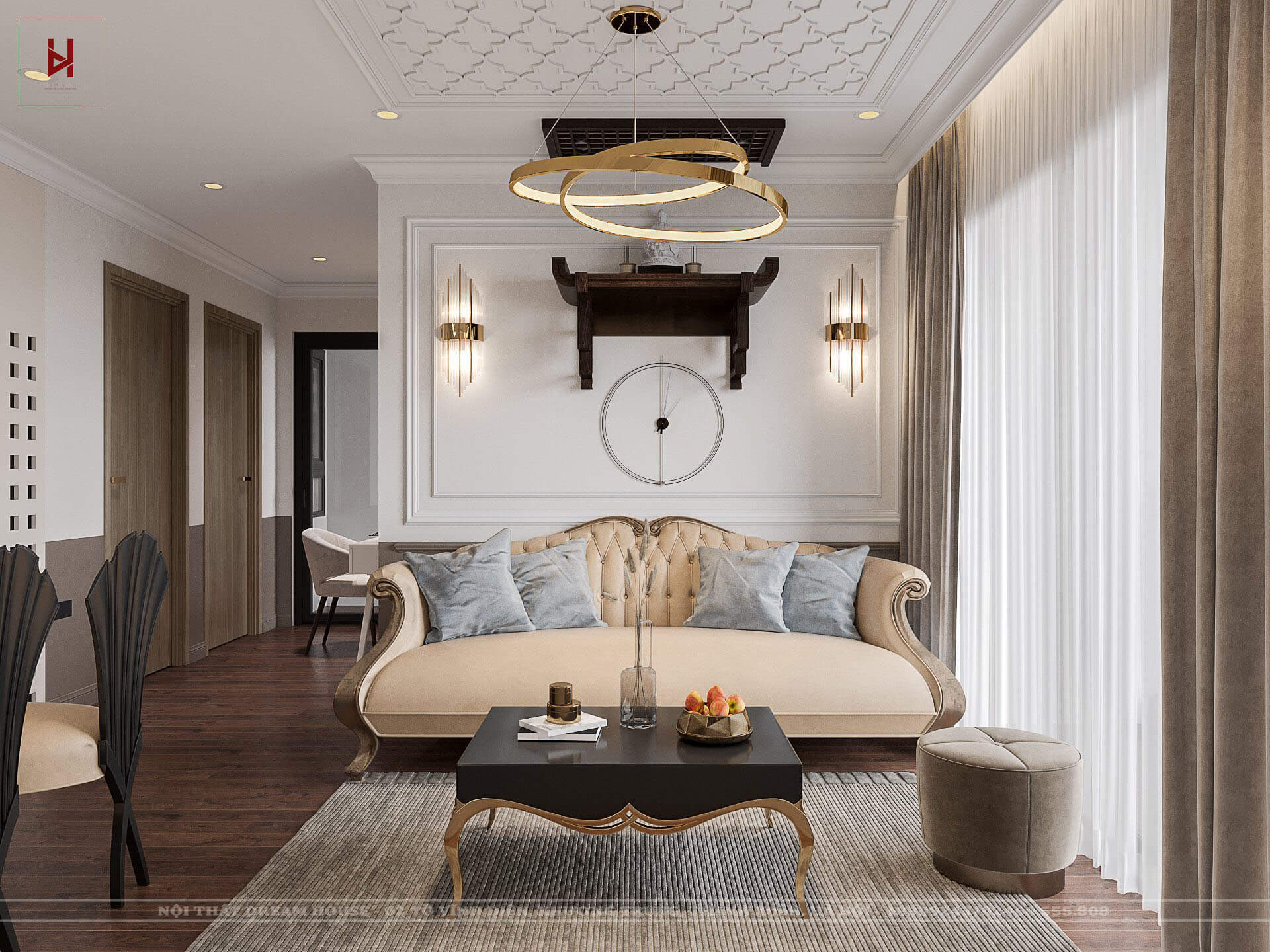 Thiết Kế Phòng Khách CC Vinhomes Phong Cách Tân Cổ Điển - Anh Huy