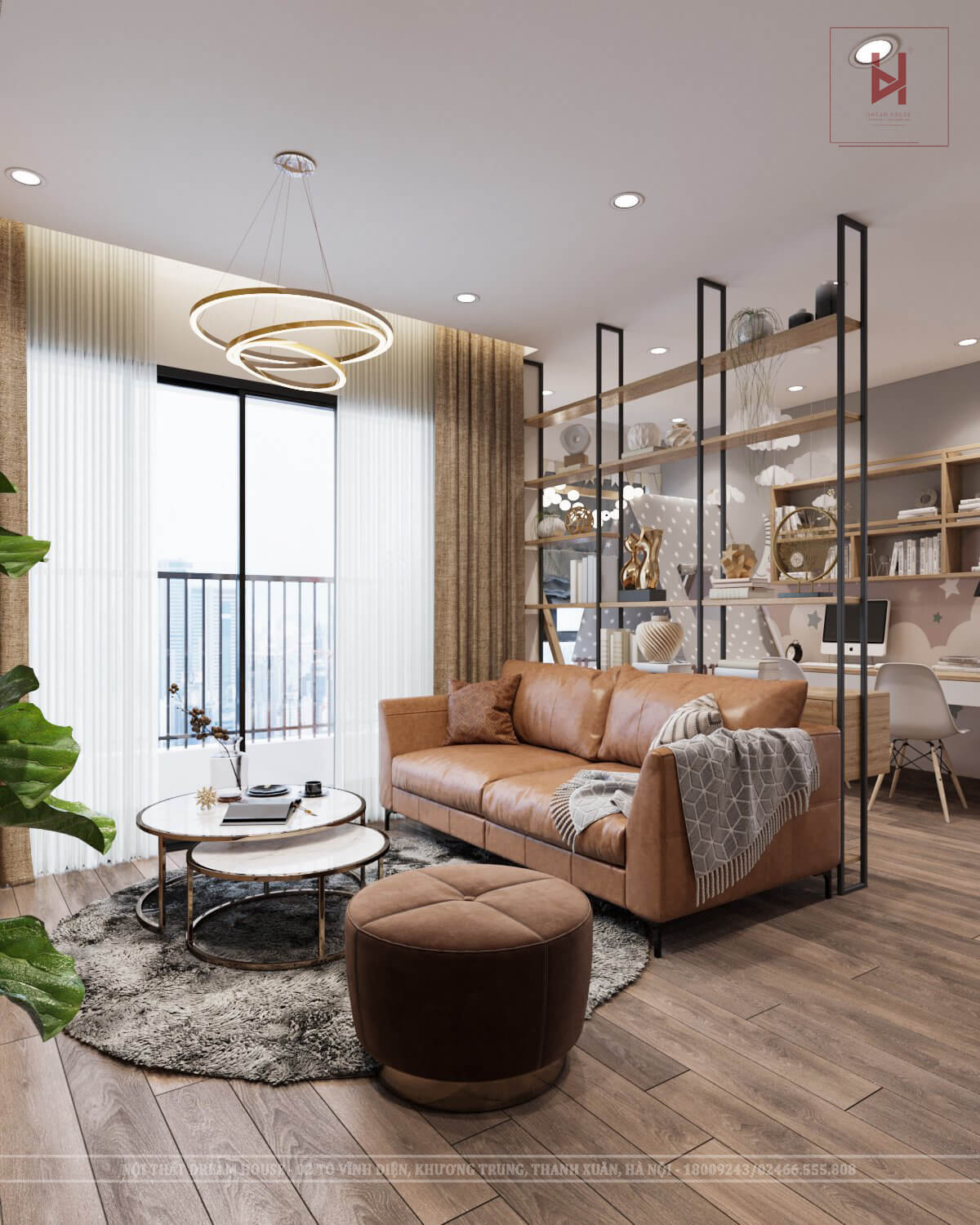 Thiết Kế Nội Thất Phòng Khách Căn Hộ 54m2 - Chị Hương