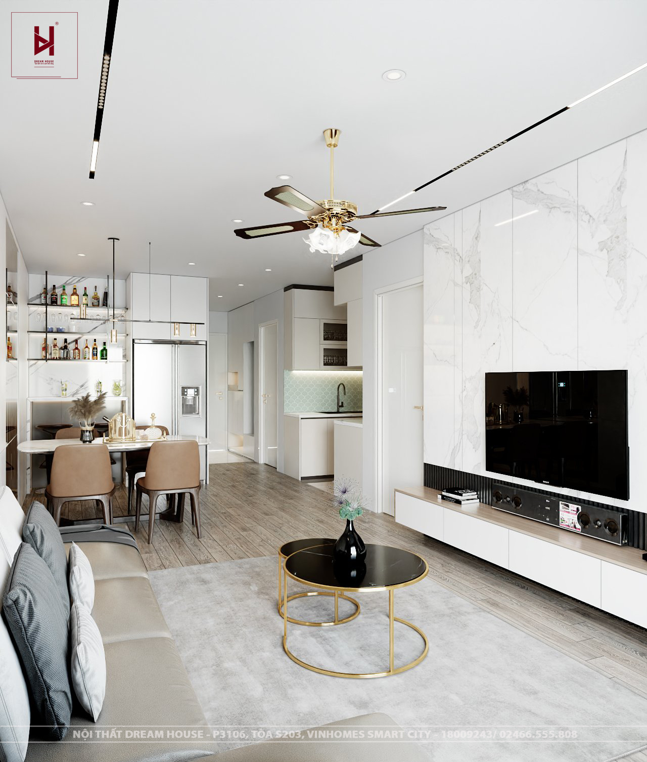 Thiết Kế Phòng Khách Chung Cư Goldmark City - Chị Vân Anh
