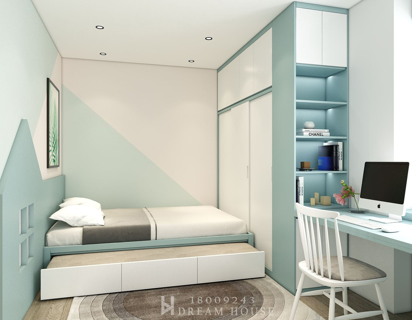 Thiết Kế Phòng Ngủ Bé Tông Màu Xanh