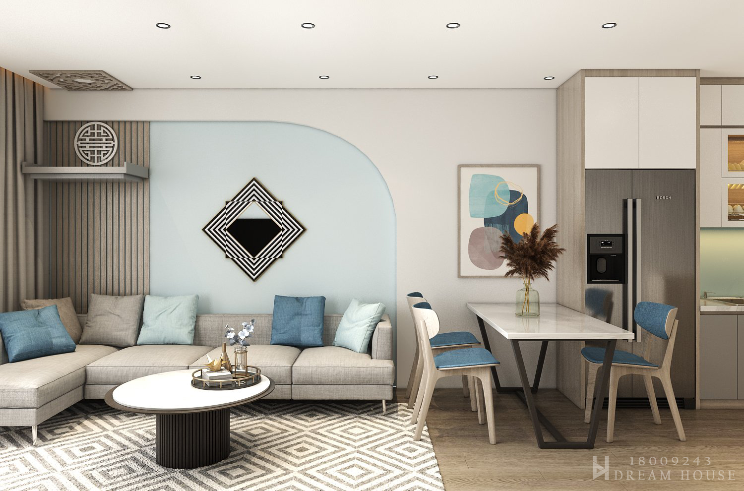 Thiết Kế Nội Thất Phòng Khách Tone Xanh CC The Legend - anh Khánh