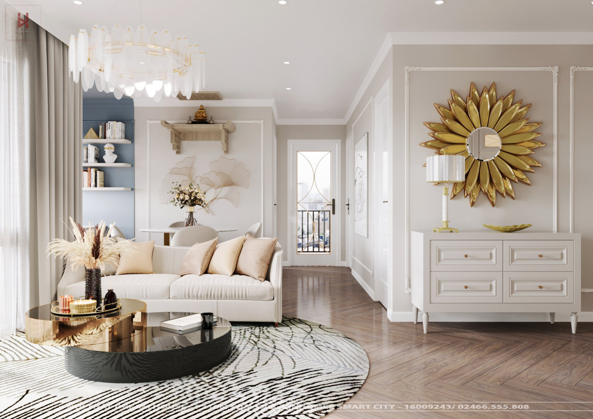 Phòng Khách Phong Cách Tân Cổ Điển CC Vinhomes Smart City - cô Hạnh