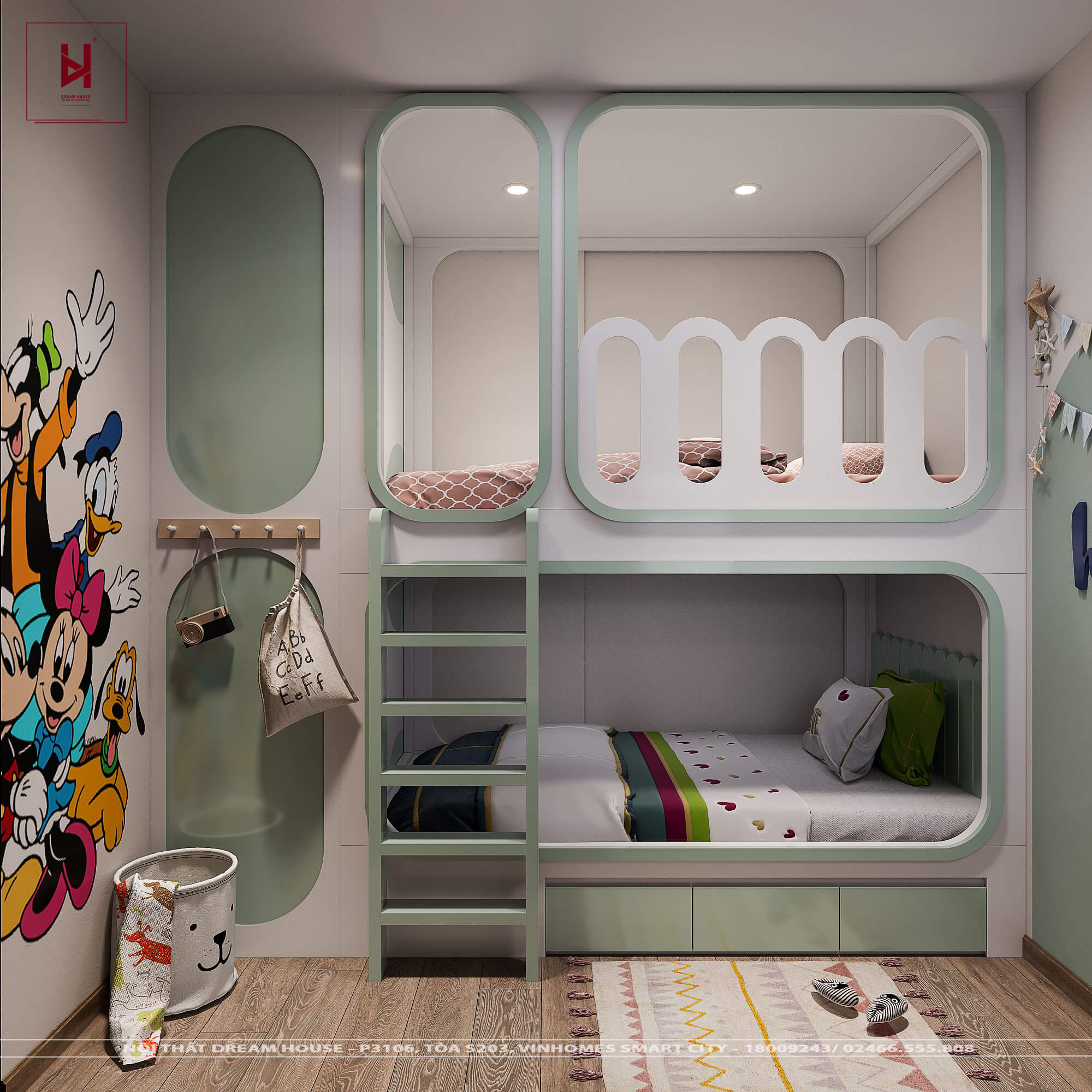 Thiết Kế Nội Thất Phòng Ngủ Bé Diện Tích 8m2 Với Hệ Giường Tầng Thông Minh