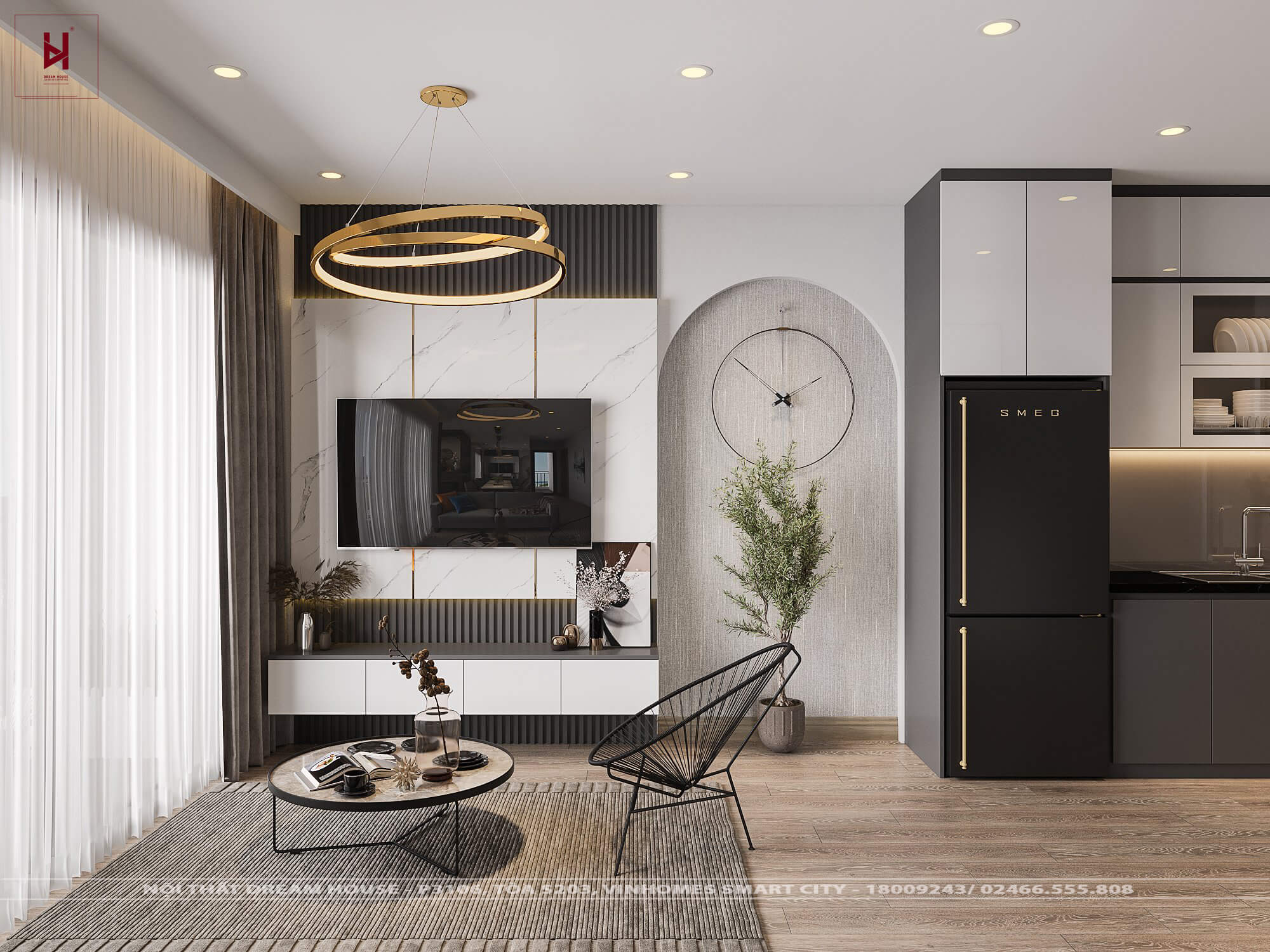 Thiết Kế Nội Thất Phòng Khách Vinhomes Smart City - anh Đức Anh