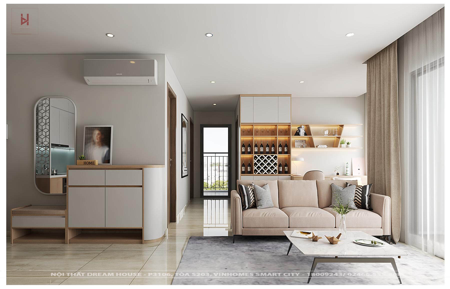 Thiết Kế Nội Thất Phòng Khách Cho Căn 63m2 Vinhomes Ocean Park - Anh Tuấn