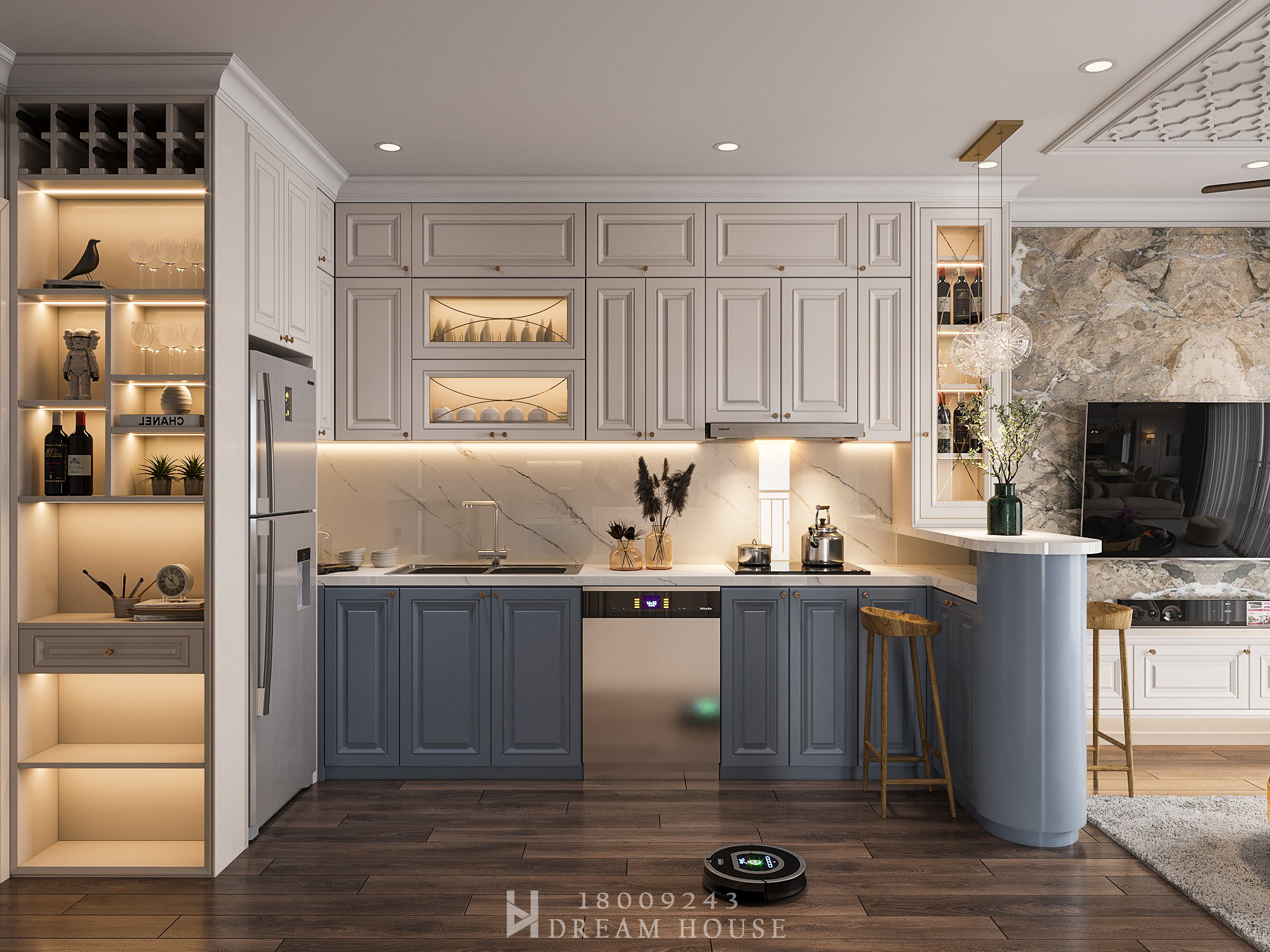 Thiết Kế Tủ Bếp Phong Cách Tân Cổ - anh Điền Trần Vinhomes Smart City