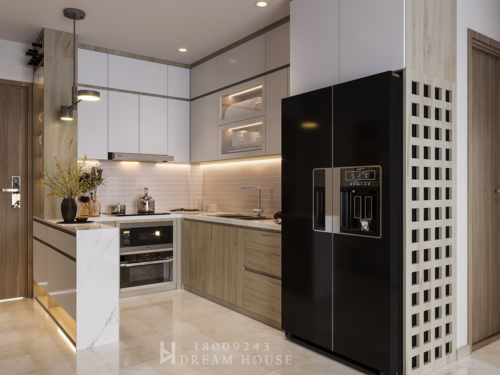 Thiết Kế Nội Thất Phòng Bếp Chữ L - Vinhomes Smart City