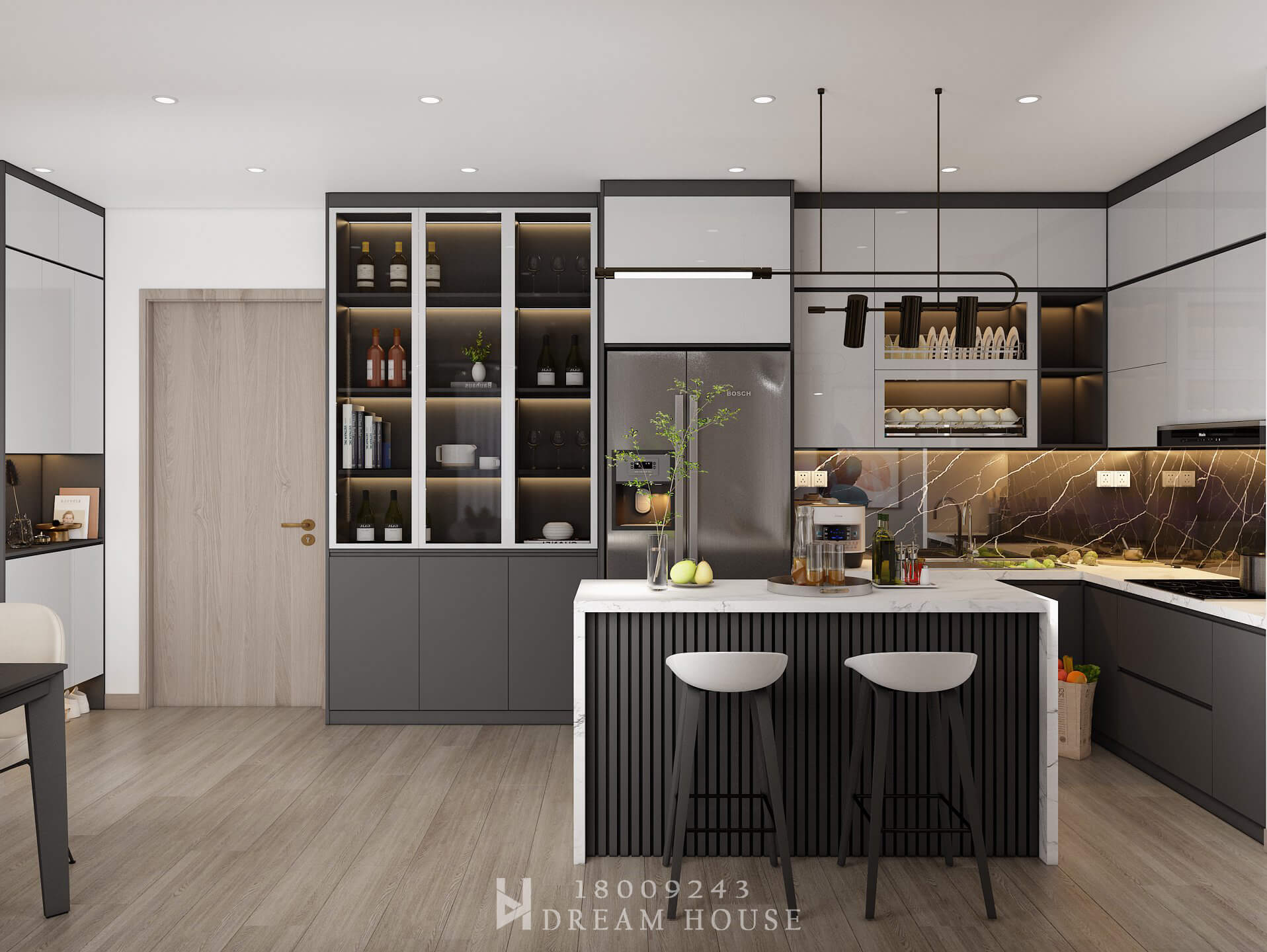 Thiết Kế Nội Thất Phòng Bếp Hiện Đại Chữ L - Dự Án AnLand LakeView