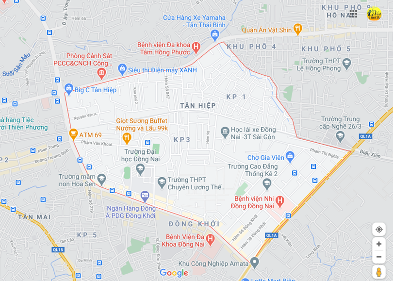 Hình ảnh vị trí địa lý tại phường Tân hiệp, Biên hòa, Đồng nai