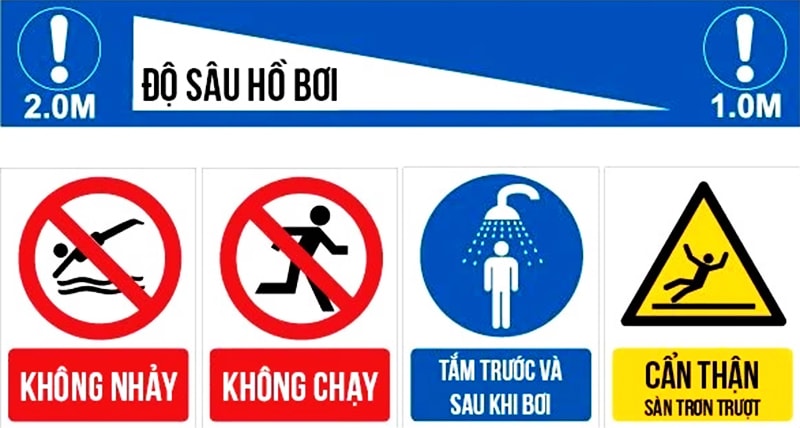 biển báo cấm đặt trong hồ bơi