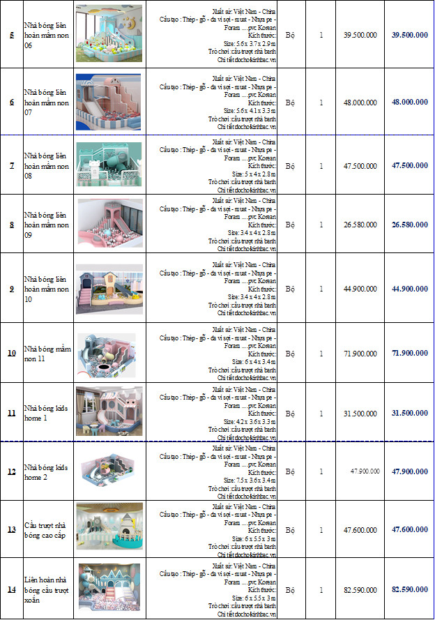 BÁO GIÁ NHÀ BÓNG LIÊN HOÀN MẦM NON MẪU MỚI
