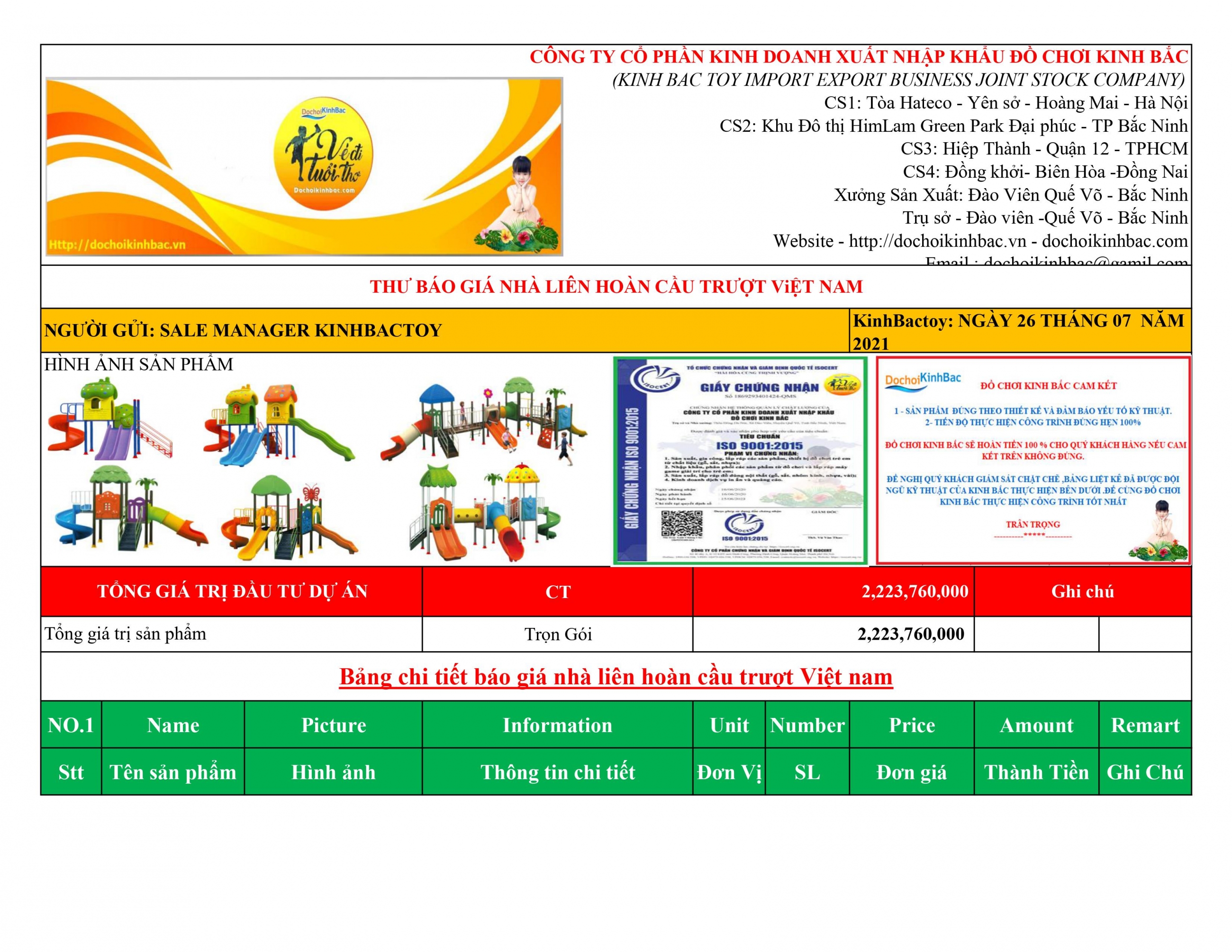 BÁO GIÁ NHÀ LIÊN HOÀN CẦU TRƯỢT VIỆT NAM