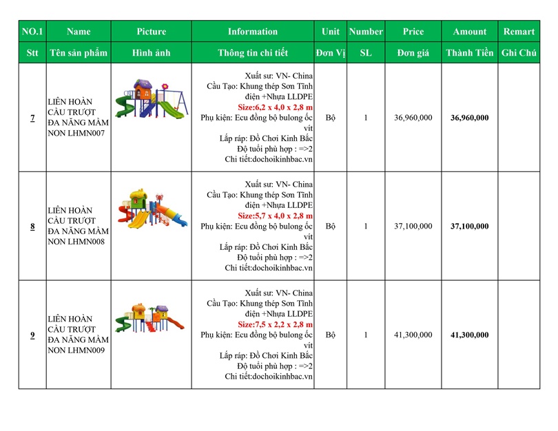 BÁO GIÁ NHÀ LIÊN HOÀN CẦU TRƯỢT VIỆT NAM