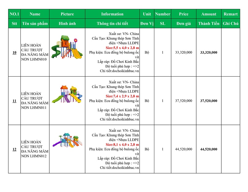 BÁO GIÁ NHÀ LIÊN HOÀN CẦU TRƯỢT VIỆT NAM