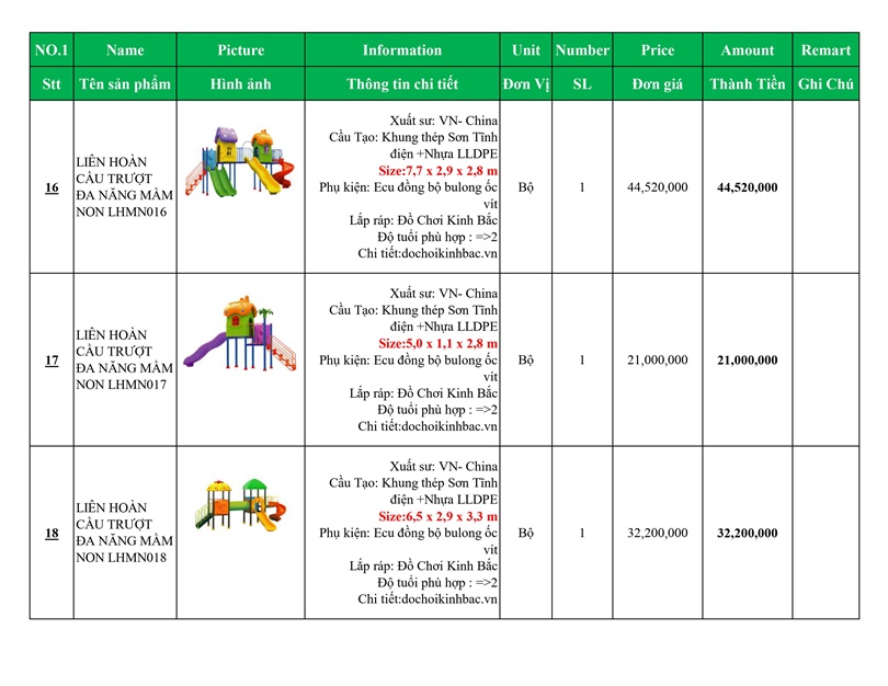 BÁO GIÁ NHÀ LIÊN HOÀN CẦU TRƯỢT VIỆT NAM