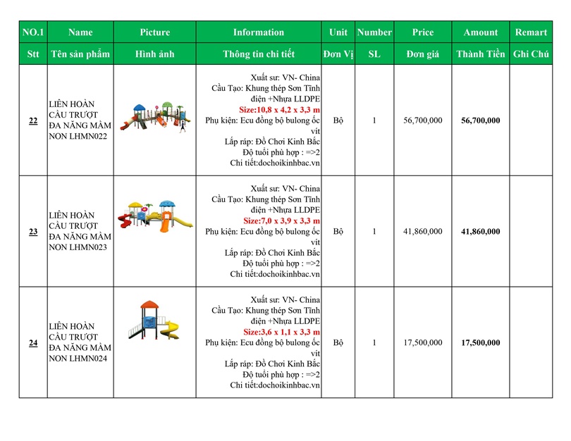 BÁO GIÁ NHÀ LIÊN HOÀN CẦU TRƯỢT VIỆT NAM