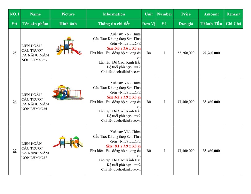 BÁO GIÁ NHÀ LIÊN HOÀN CẦU TRƯỢT VIỆT NAM