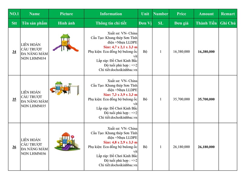 BÁO GIÁ NHÀ LIÊN HOÀN CẦU TRƯỢT VIỆT NAM