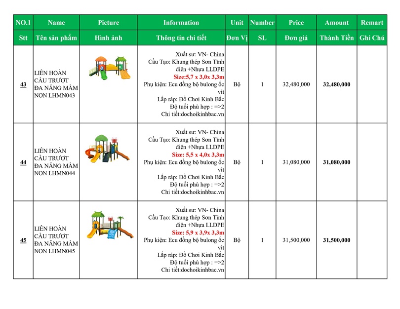 BÁO GIÁ NHÀ LIÊN HOÀN CẦU TRƯỢT VIỆT NAM