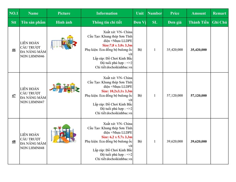 BÁO GIÁ NHÀ LIÊN HOÀN CẦU TRƯỢT VIỆT NAM