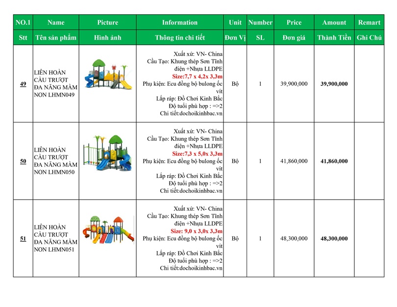 BÁO GIÁ NHÀ LIÊN HOÀN CẦU TRƯỢT VIỆT NAM