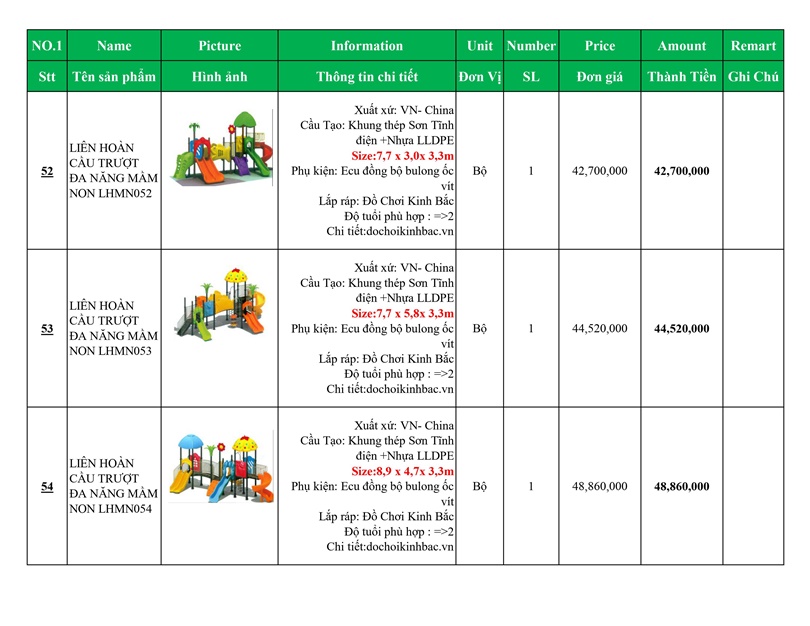 BÁO GIÁ NHÀ LIÊN HOÀN CẦU TRƯỢT VIỆT NAM